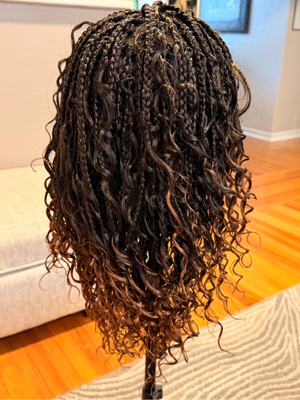 Synthetic Natural Black to Brown Ombre Braided Curly Wig Full Lace Cap #214 - Picture 9 of 16